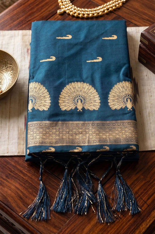 Royal Teal Blue Soft Silk Woven Designer Saree Border for Women