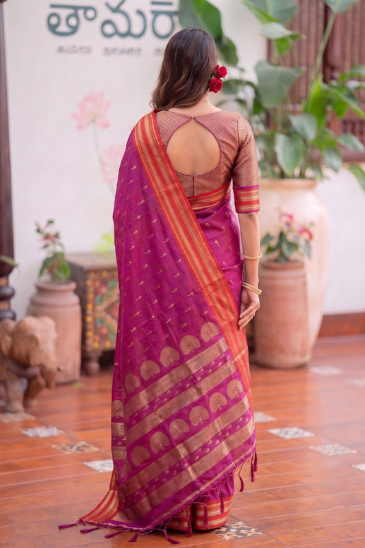 Beautiful Rani Pink Soft Silk Woven Designer Saree Border for Women