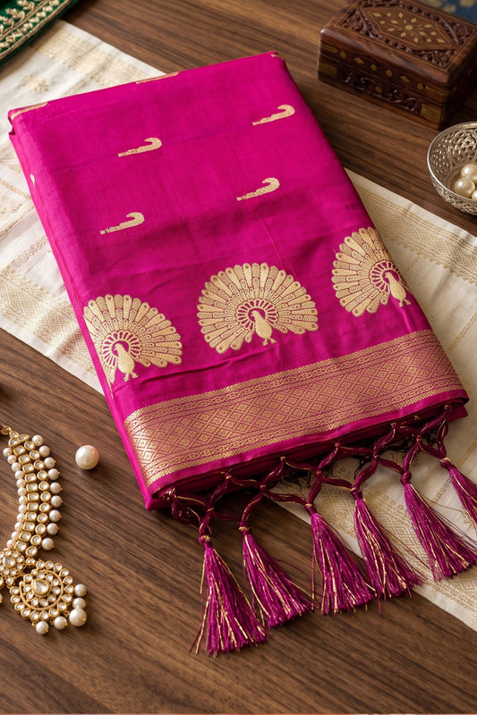 Beautiful Rani Pink Soft Silk Woven Designer Saree Border for Women