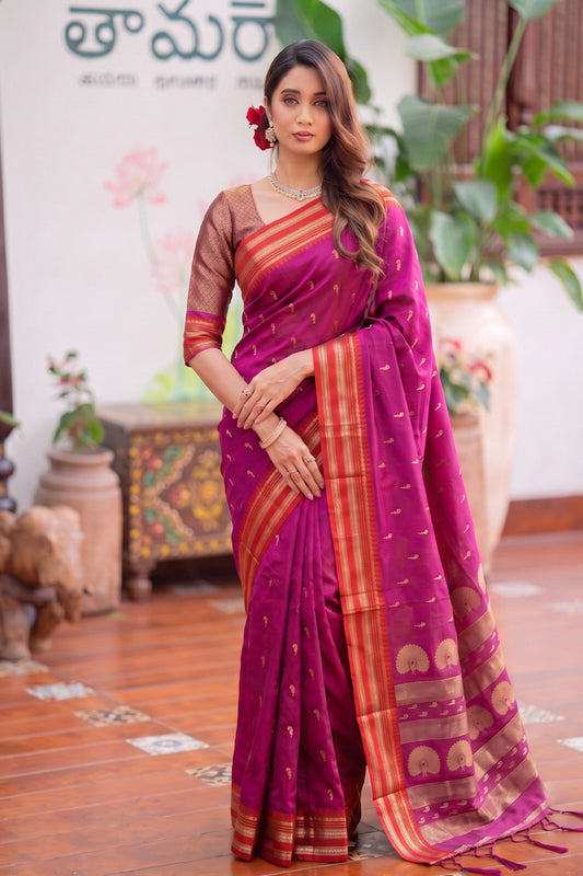 Beautiful Rani Pink Soft Silk Woven Designer Saree Border for Women