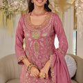 Elegant Dusty Pink Silk Heavy Salwar Suit  Embroidery Work Dupatta for Women