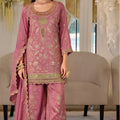 Elegant Dusty Pink Silk Heavy Salwar Suit  Embroidery Work Dupatta for Women