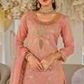 Beautiful Peach Silk Heavy Embroidery Straight Salwar Suit Dupatta for Women