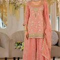 Beautiful Peach Silk Heavy Embroidery Straight Salwar Suit Dupatta for Women
