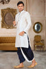 Stylish White Art Silk Kurta with Blue Dhoti Style Pyjama for Men