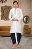 Stylish White Art Silk Kurta with Blue Dhoti Style Pyjama for Men