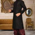 Awesome Black Art Silk Kurta with Maroon Dhoti Style Pyjama for Men