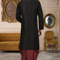 Awesome Black Art Silk Kurta with Maroon Dhoti Style Pyjama for Men