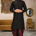 Awesome Black Art Silk Kurta with Maroon Dhoti Style Pyjama for Men