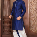 Royal Blue Art Silk Kurta with White Dhoti Style Pyjama for Men