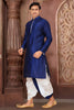 Royal Blue Art Silk Kurta with White Dhoti Style Pyjama for Men