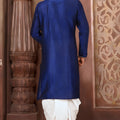 Royal Blue Art Silk Kurta with White Dhoti Style Pyjama for Men