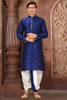Royal Blue Art Silk Kurta with White Dhoti Style Pyjama for Men