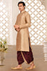 Traditional Beige Art Silk Kurta with Maroon Dhoti Style Pyjama for Men