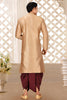 Traditional Beige Art Silk Kurta with Maroon Dhoti Style Pyjama for Men