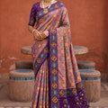 Dusty Rose Pink Patola Silk Woven Meenakari Jacquard Designer Saree for Women