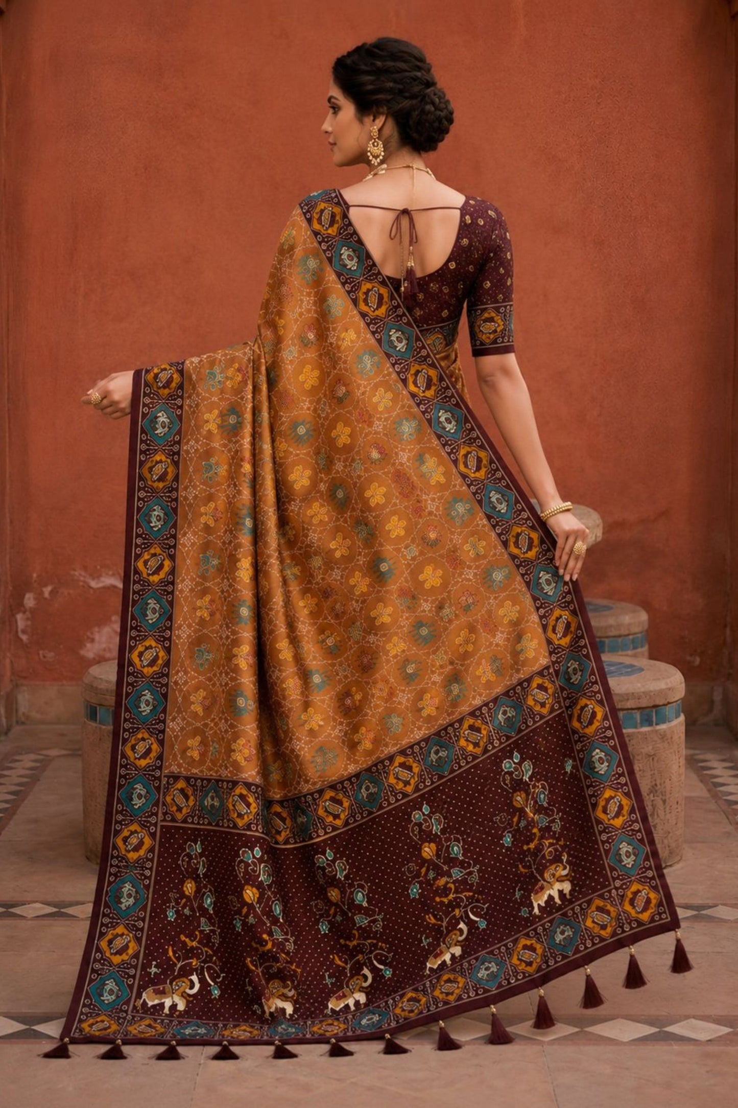Premium Mustard Yellow Patola Silk Woven Meenakari Jacquard Designer Saree for Women