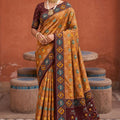 Premium Mustard Yellow Patola Silk Woven Meenakari Jacquard Designer Saree for Women