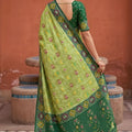 Elegant Lime Green Patola Silk Woven Meenakari Jacquard Designer Saree for Women