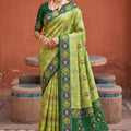 Elegant Lime Green Patola Silk Woven Meenakari Jacquard Designer Saree for Women