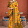 Stylish Yellow Patola Silk Woven Meenakari Jacquard Designer Saree for Women