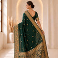 Graceful Bottle Green Banarasi Silk Woven Jacquard Designer Saree for Women