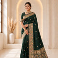 Graceful Bottle Green Banarasi Silk Woven Jacquard Designer Saree for Women