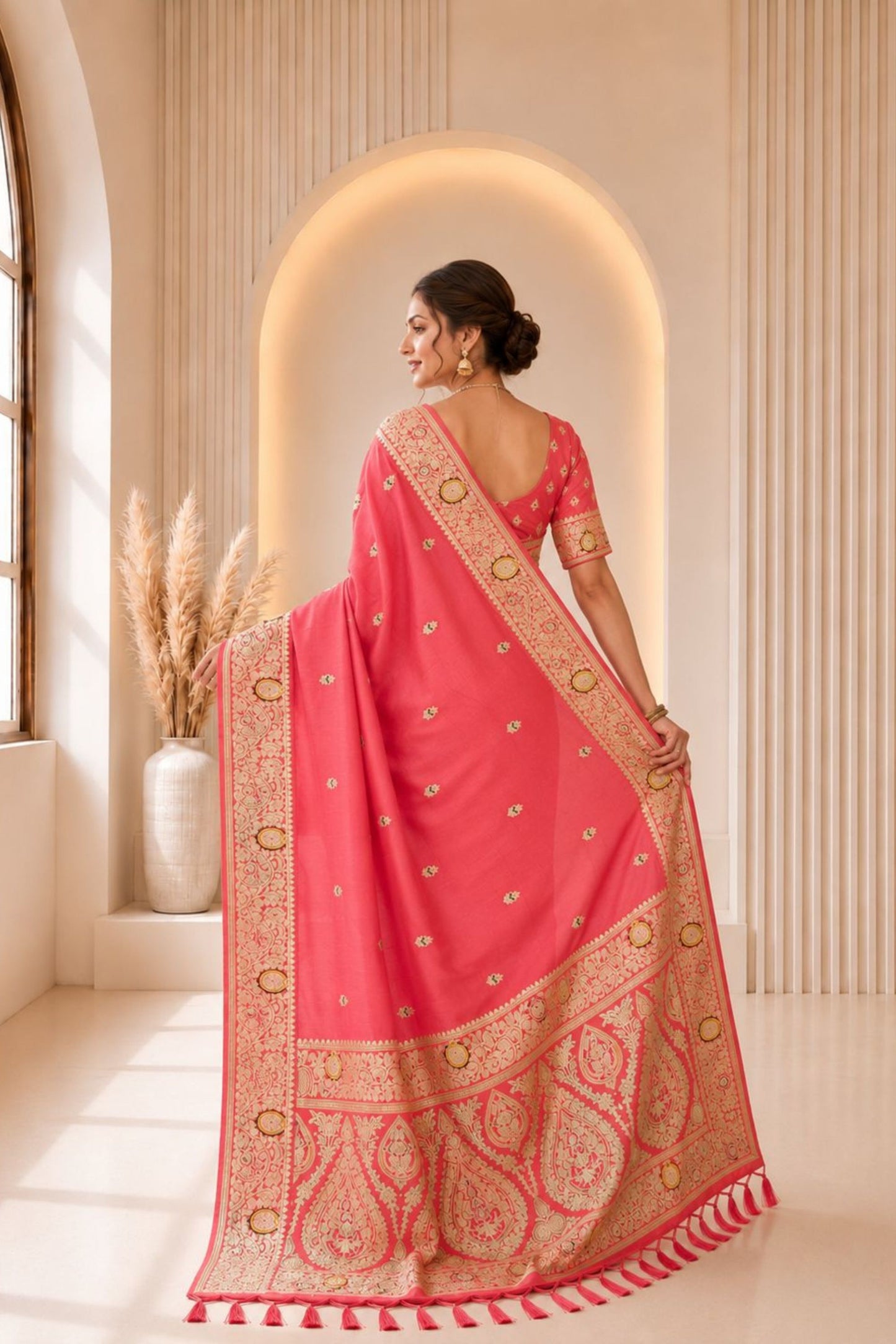 Beautiful Rani Pink Banarasi Silk Woven Jacquard Designer Saree for Women