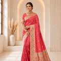 Beautiful Rani Pink Banarasi Silk Woven Jacquard Designer Saree for Women