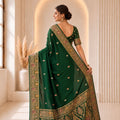 Elegant Bottle Green Banarasi Silk Woven Jacquard Designer Saree for Women