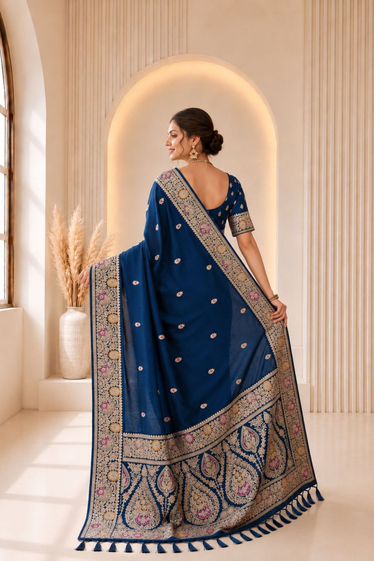 Royal Blue Banarasi Silk Woven Jacquard Designer Saree for Women