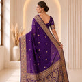 Premium Purple Banarasi Silk Woven Jacquard Designer Saree for Women