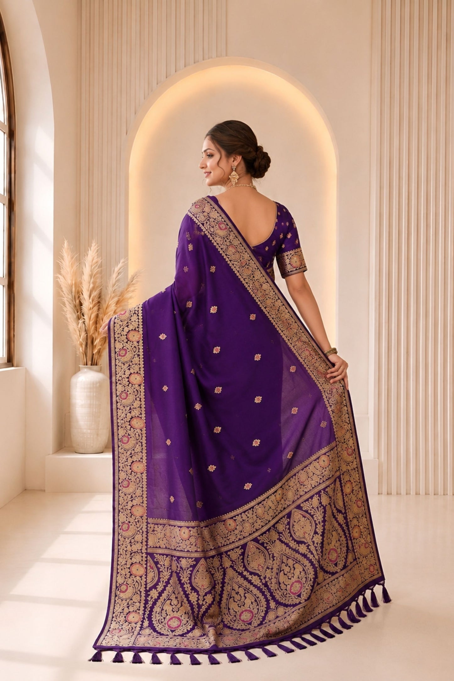 Premium Purple Banarasi Silk Woven Jacquard Designer Saree for Women