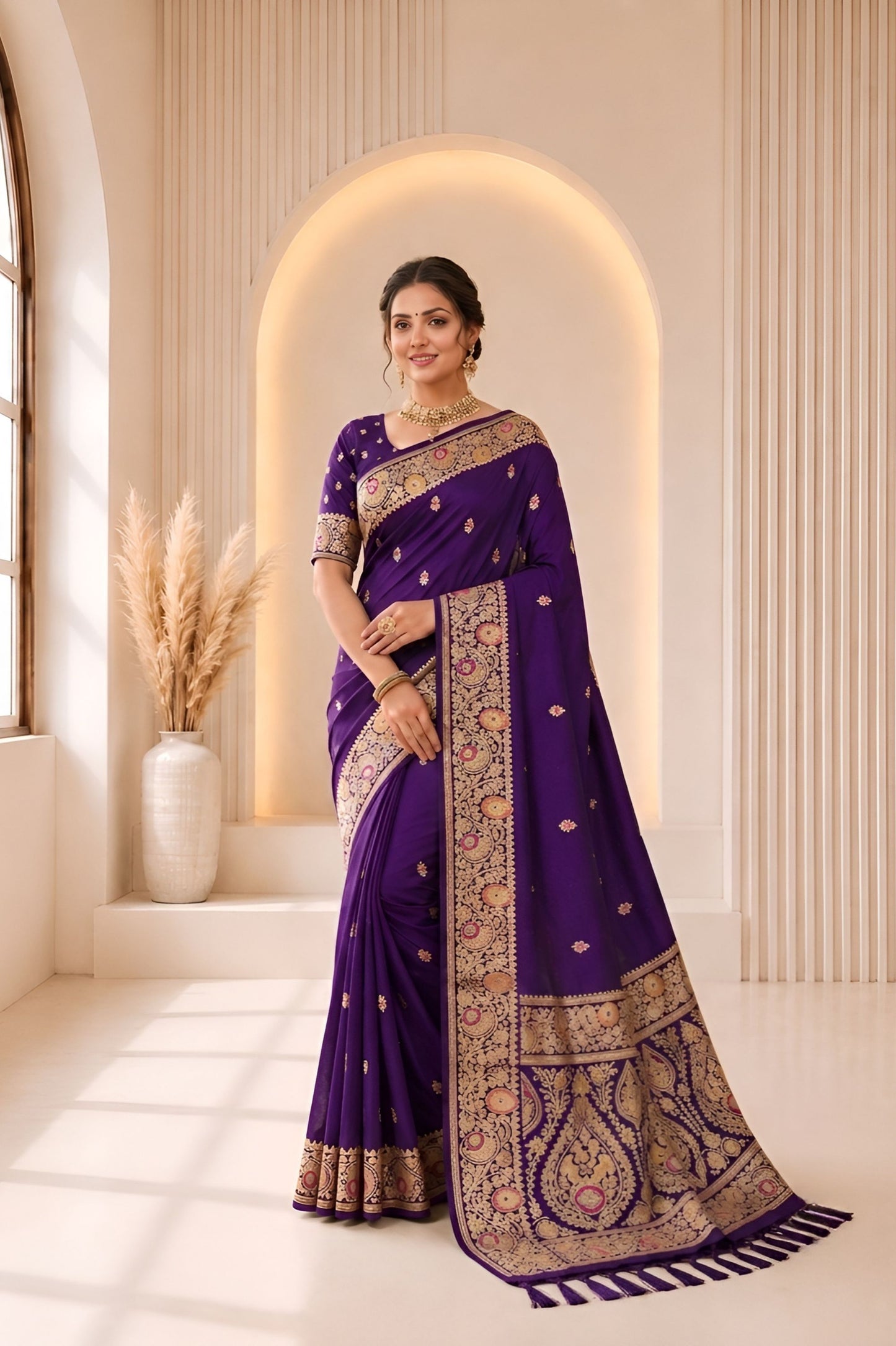 Premium Purple Banarasi Silk Woven Jacquard Designer Saree for Women