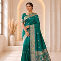Vibrant Teal Green Banarasi Silk Woven Jacquard Designer Saree for Women
