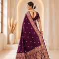 Lovely Wine Banarasi Silk Woven Jacquard Designer Saree for Women