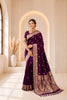Lovely Wine Banarasi Silk Woven Jacquard Designer Saree for Women