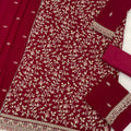 Elegant Rani Pink Georgette Straight Salwar Suit Embroidery Work Dupatta