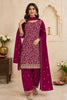 Elegant Rani Pink Georgette Straight Salwar Suit Embroidery Work Dupatta