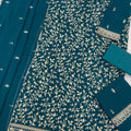 Royal Teal Blue Georgette Straight Salwar Suit Embroidery Work for Women