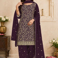 Lovely Purple Georgette Straight Salwar Suit  Embroidery Work for Women