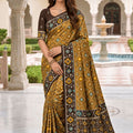 Stylish Mustard Brown Patola Silk Woven Meenakari Jacquard Saree for Women