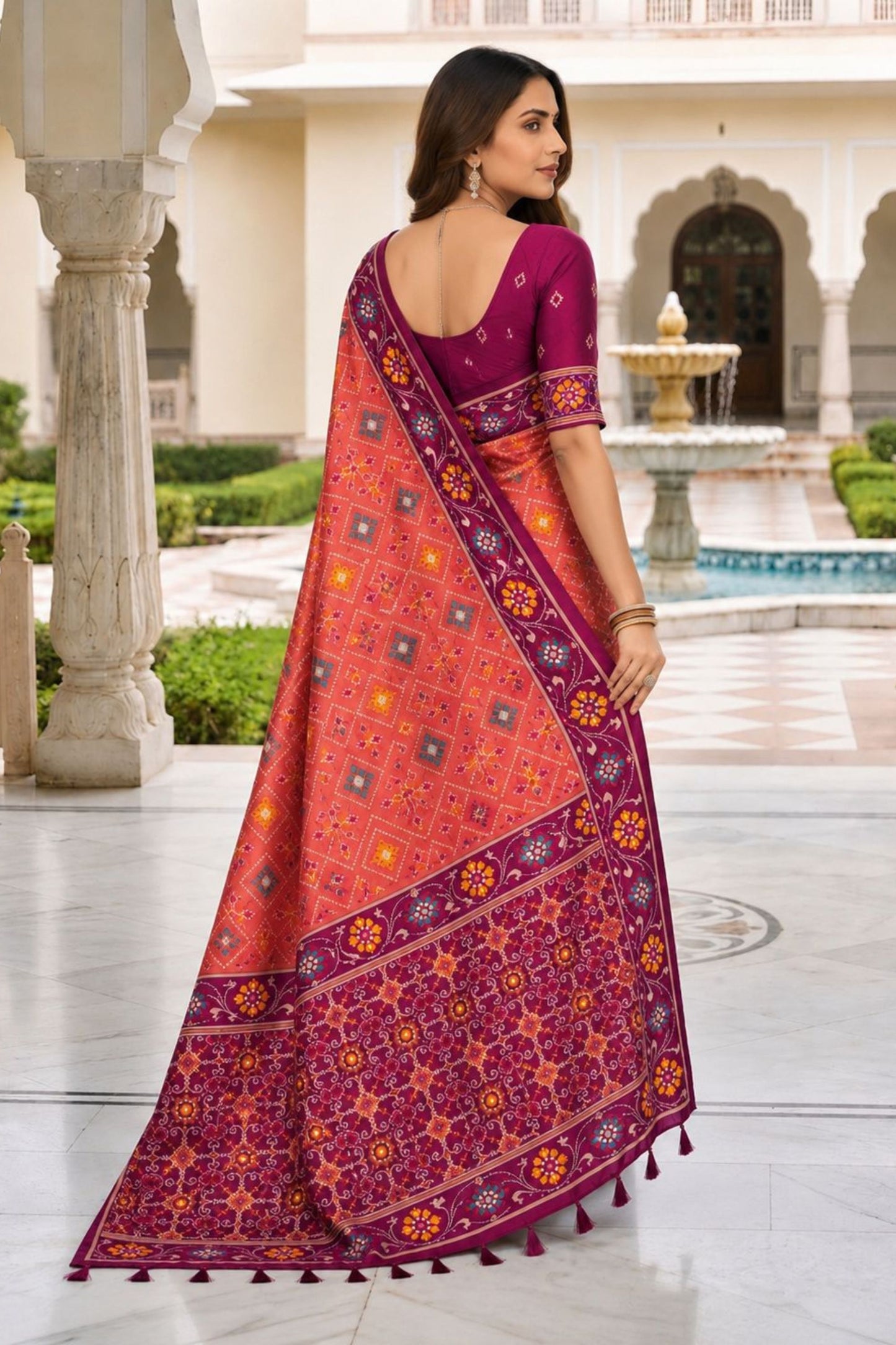 Gorgeous Rust Orange Patola Silk Woven Meenakari Jacquard Designer Saree for Women