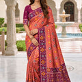 Gorgeous Rust Orange Patola Silk Woven Meenakari Jacquard Designer Saree for Women