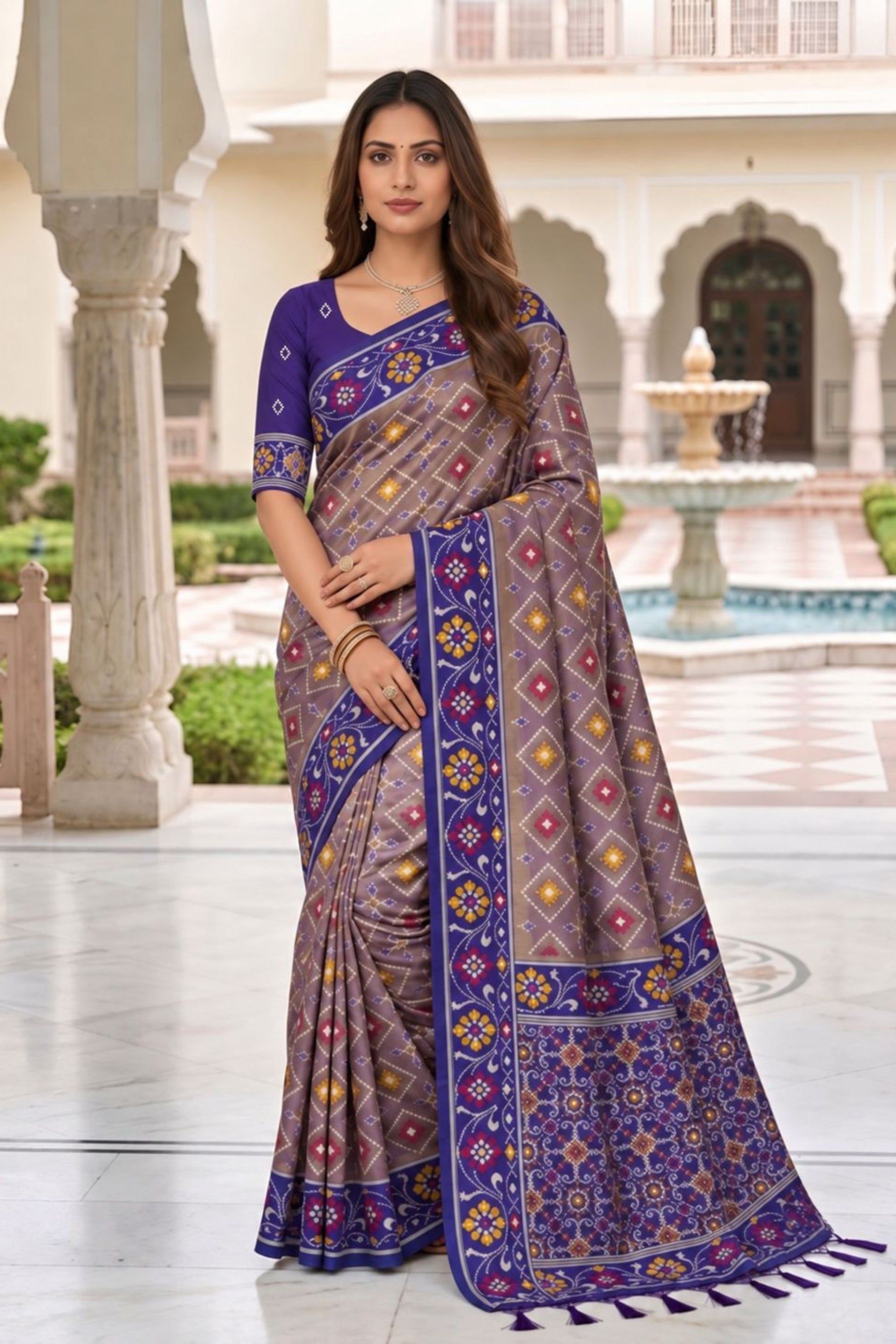 Beautiful Mauve Patola Silk Woven Meenakari Jacquard Saree for Women
