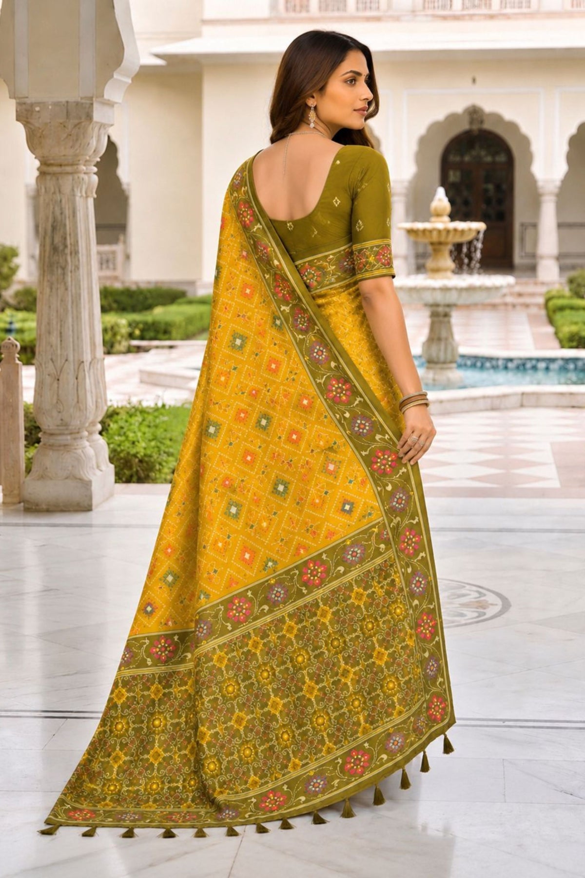 Premium Mustard Yellow Patola Silk Woven Meenakari Jacquard Saree for Women