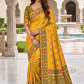 Premium Mustard Yellow Patola Silk Woven Meenakari Jacquard Saree for Women
