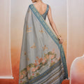 Stunning Grey Kanjivaram Woven Designer Printed Saree
