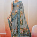Stunning Grey Kanjivaram Woven Designer Printed Saree 