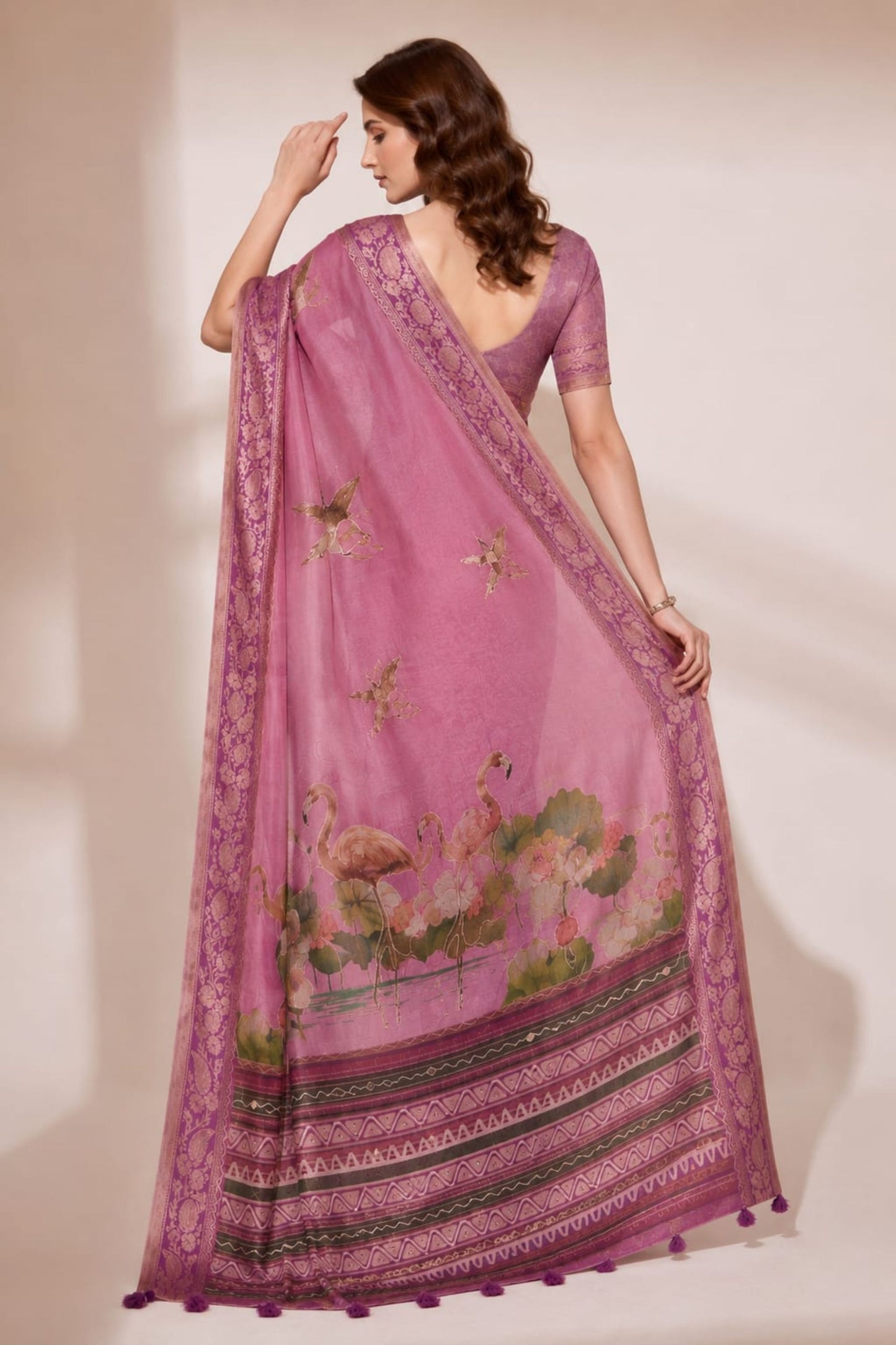 Gorgeous Pink Kanjivaram Woven Designer Printed Saree